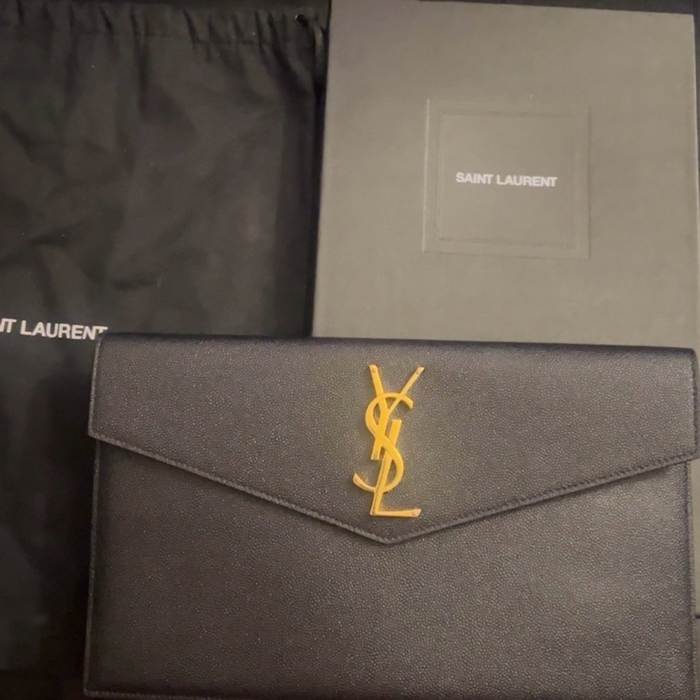 Saint Laurent Nero Clutch with Gold Accents